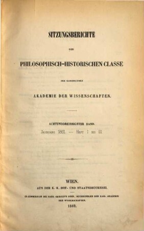Sitzungsberichte. 38. 1861