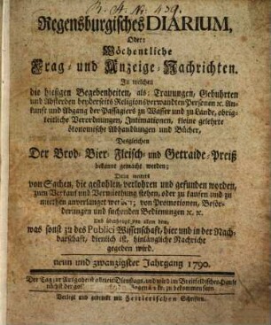 Regensburgisches Diarium oder wöchentliche Frag- und Anzeige-Nachrichten. 1790 = Jg. 29
