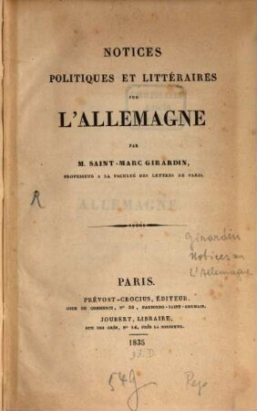 Notices politiques et littéraires sur l'Allemagne
