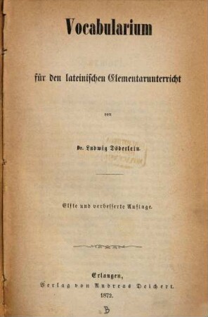 Vocabularium für den lateinischen Elementarunterricht