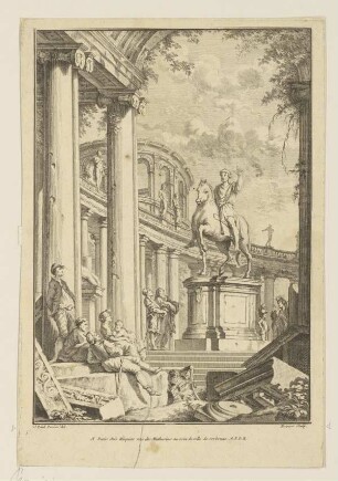 Capriccio mit Reiterstandbild und antiken Ruinen