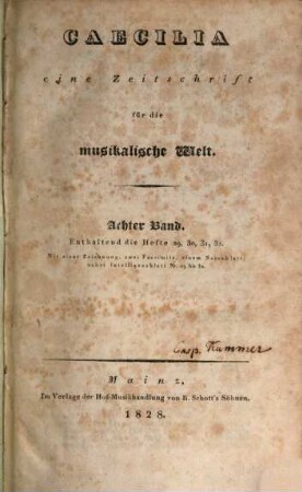 Caecilia  : eine Zeitschrift für die musikalische Welt. 8 = H. 29 - 32. 1828