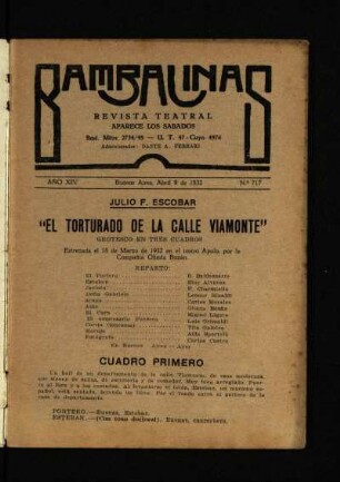 El torturado de la calle Viamonte : grotesco en tres cuadros