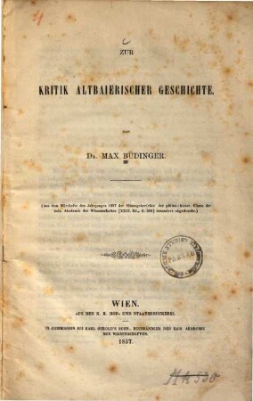 Zur Kritik altbaierischer Geschichte