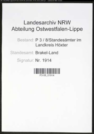 Heiratsregister Standesamt Brakel-Land