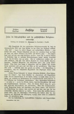 Jesus im lehrgesetzlichen und im geschichtlichen Religionsunterricht : Vortrag ; [Fortsetzung]