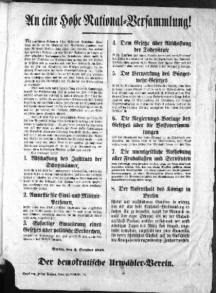 An eine Hohe National=Versammlung! (Sammlung Friedlaender)