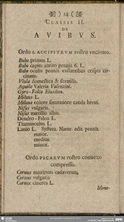 Classis II. De Avibus