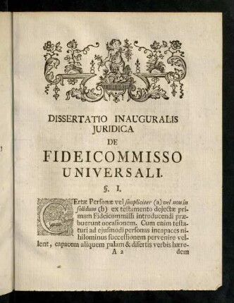 3-16, Dissertatio Inauguralis Juridica De Fideicommisso Universali.
