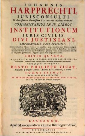 Commentarius in quatuor libros Institutionum Iuris Civilis. 1