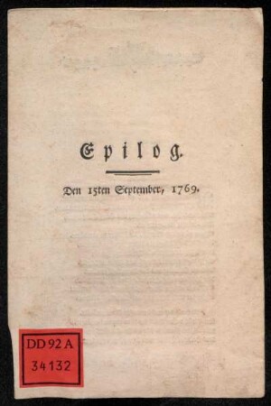Epilog : Den 15ten September, 1769