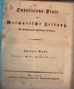 Oppositions-Blatt oder Weimarische Zeitung. 2. 1817 = Apr. - Juni