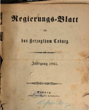 Regierungs-Blatt für das Herzogtum Coburg. 1865, 1865