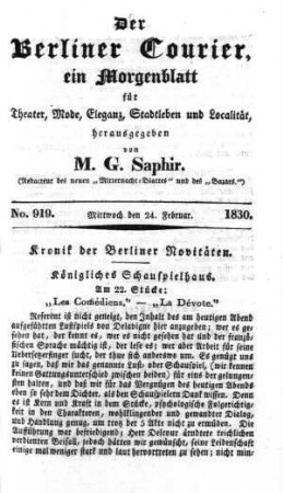 No. 919, Mittwoch den 24. Februar 1830