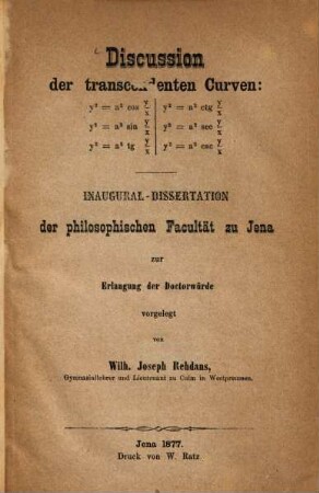 Discussion der transcendenten Curven: ?? : Inaug. Diss. Jena
