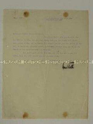 Handsignierter Brief von Ernst Toller an Rechtsanwalt Dr. Ebermayer