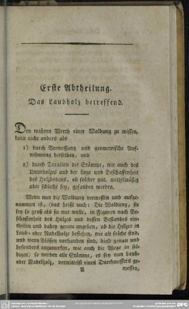 Erste Abtheilung. Das Laubholz betreffend
