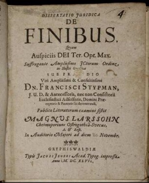 Dissertatio Iuridica De Finibus