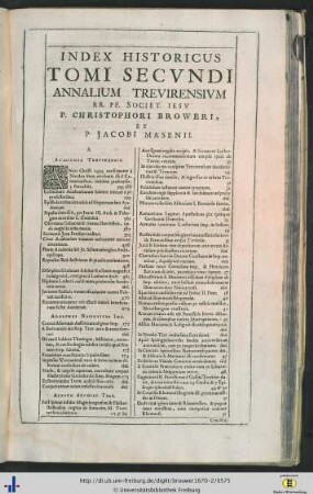 Index historicus tomi secundi.