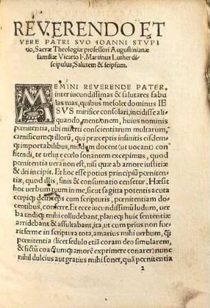 Ad Leonem X. Pontificem Maximvm. Resolutiones disputationum de uirtute indulgentiaru[m] reuerendi Patris, ac Sacrae Theologiae doctoris Martini Luther Augustiniani Vuittenbergensis