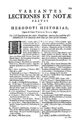 Variantes Lectiones Et Notæ Breves Ad Herodoti Historias [...]