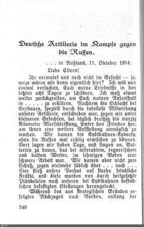 Deutsche Artillerie im Kampfe gegen die Russen