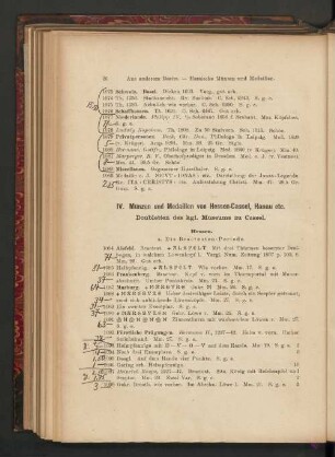 IV. Müzen und Medaillen von Hessen-Cassel, Hanau etc.