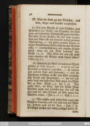III. Von der Liebe zu den Nächsten, und dem, wozu uns dieselbe verpflichtet.