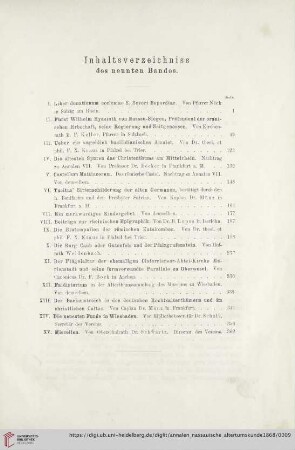Inhaltsverzeichnis des neunten Bandes
