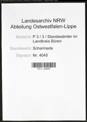 Sterberegister Standesamt Scharmede