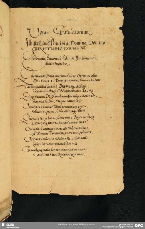 [Text 2: Glückwunsch an Christian II., Kurfürst von Sachsen]