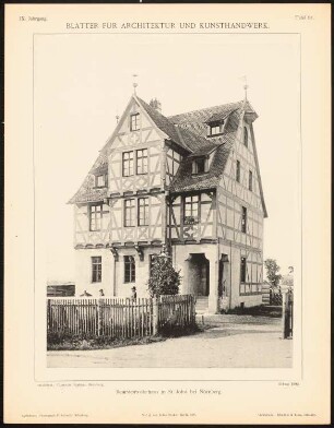 Beamtenwohnhaus, Nürnberg-St. Jobst: Ansicht (aus: Blätter für Architektur und Kunsthandwerk, 9. Jg., 1896, Tafel 98)