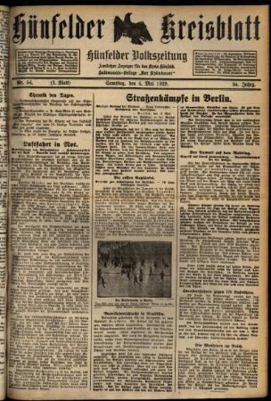 Erste Ausgabe vom Samstag, den 04. Mai 1929.