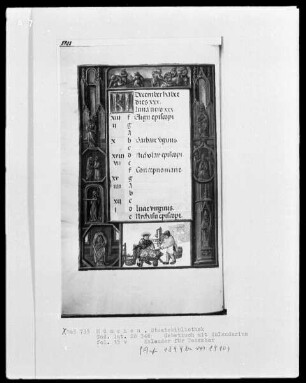 Gebetbuch mit Kalendarium — Buchseite mit Monatsbild Dezember, Folio 15verso