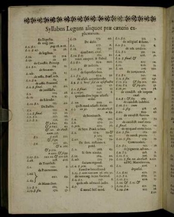 Syllabus Legum aliquot præ cæteris explicatarum.