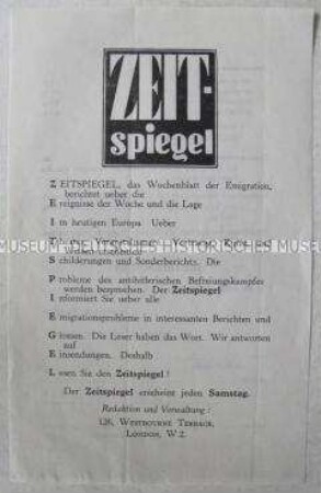 Werbeblatt mit Bestellschein für die Exilzeitschrift "Zeitspiegel"