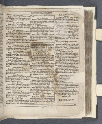 Register der Epistelen vnde Evangelien / so men plecht tho lesende vp de namhafften Feste.
