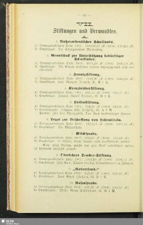 VII. Stiftungen und Verwandtes