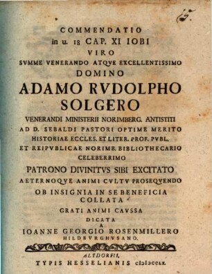 Commentatio in u. 18. Cap. XI. Iobi