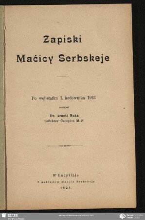 Zapiski Maćicy Serbskeje : Po wobstatku 1. hodownika 1923