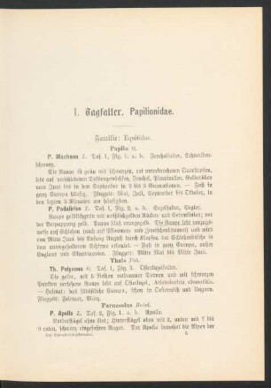 I. Tagfalter. Papilionidae.
