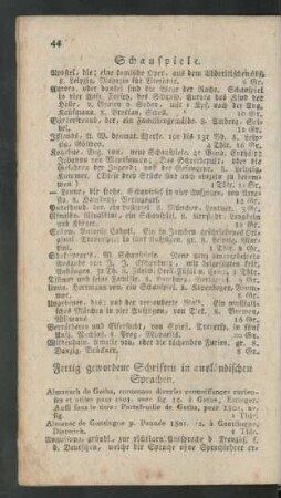 Fertig gewordene Schriften in ausländischen Sprachen