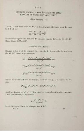 Quistioni proposte nell educational times risolute da alcuni giovani studenti (Cont. Vedi pag. 128).