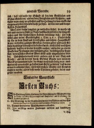 Einhalt der Hauptstücke des Ersten Buchs: