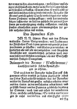 Anlangend die Kremer, Wasserbrenner, Landfehrer, und so sich der Apotecken pflegen zu erholen.