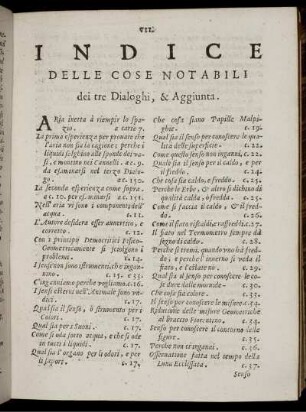 Indice delle cose notabili dei tre Dialoghi, & Aggiunta.
