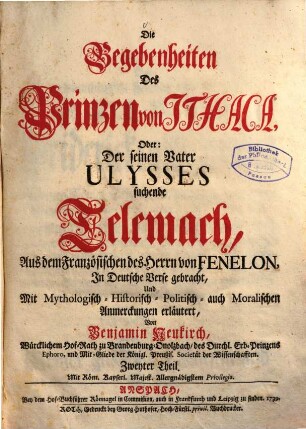 Die Begebenheiten des Prinzen von Ithaca : Oder: Der seinen Vater Ulysses suchende Telemach, 2