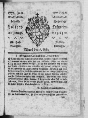 12tes Stück, Ausgabe vom 18. März 1772