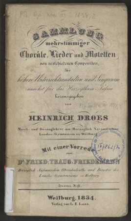 Sammlung mehrstimmiger Choräle, Lieder und Motetten / Teil 2