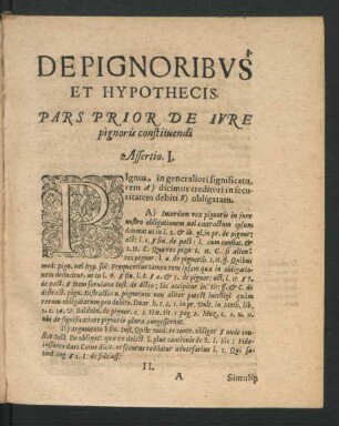 De Pignoribus Et Hypothecis. Pars Prior De Iure pignoris constituendi.